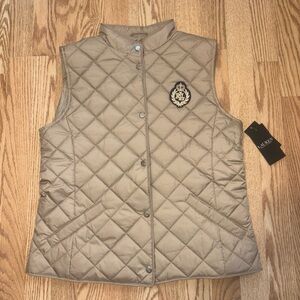 Ralph Lauren Women’s Crest-Patch Quilted Mockneck Vest Beige Size Medium NWT